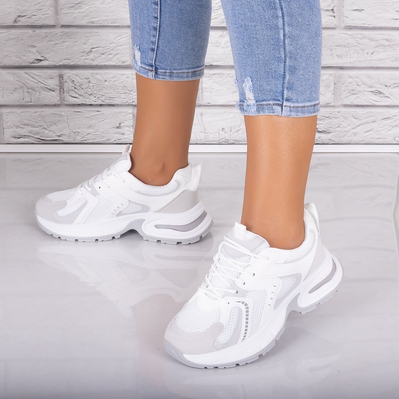 Adidasi dama Albi/gri din Piele Eco/ Textil Sianna