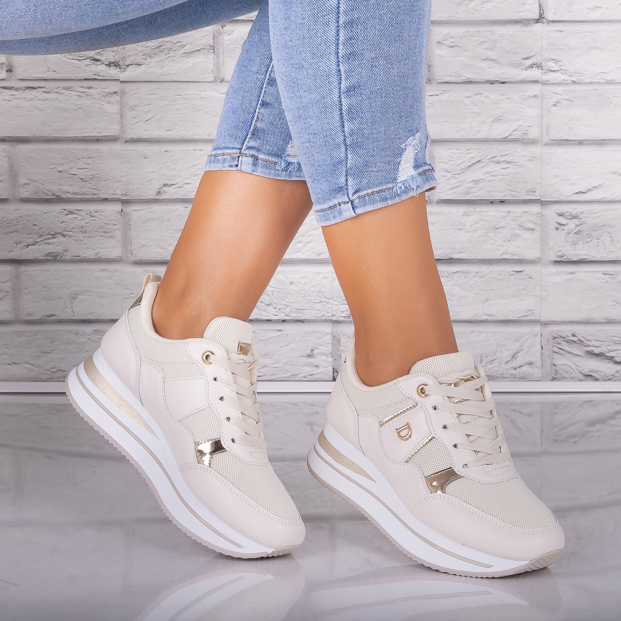 Adidasi dama Bej din Piele Eco/ Textil Anina