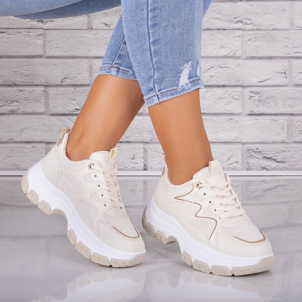 Adidasi dama Bej din Piele Eco/ Textil Arleta