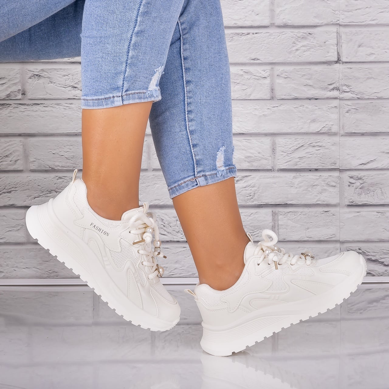 Adidasi dama Bej din Piele Eco/ Textil Tanada - poza 2