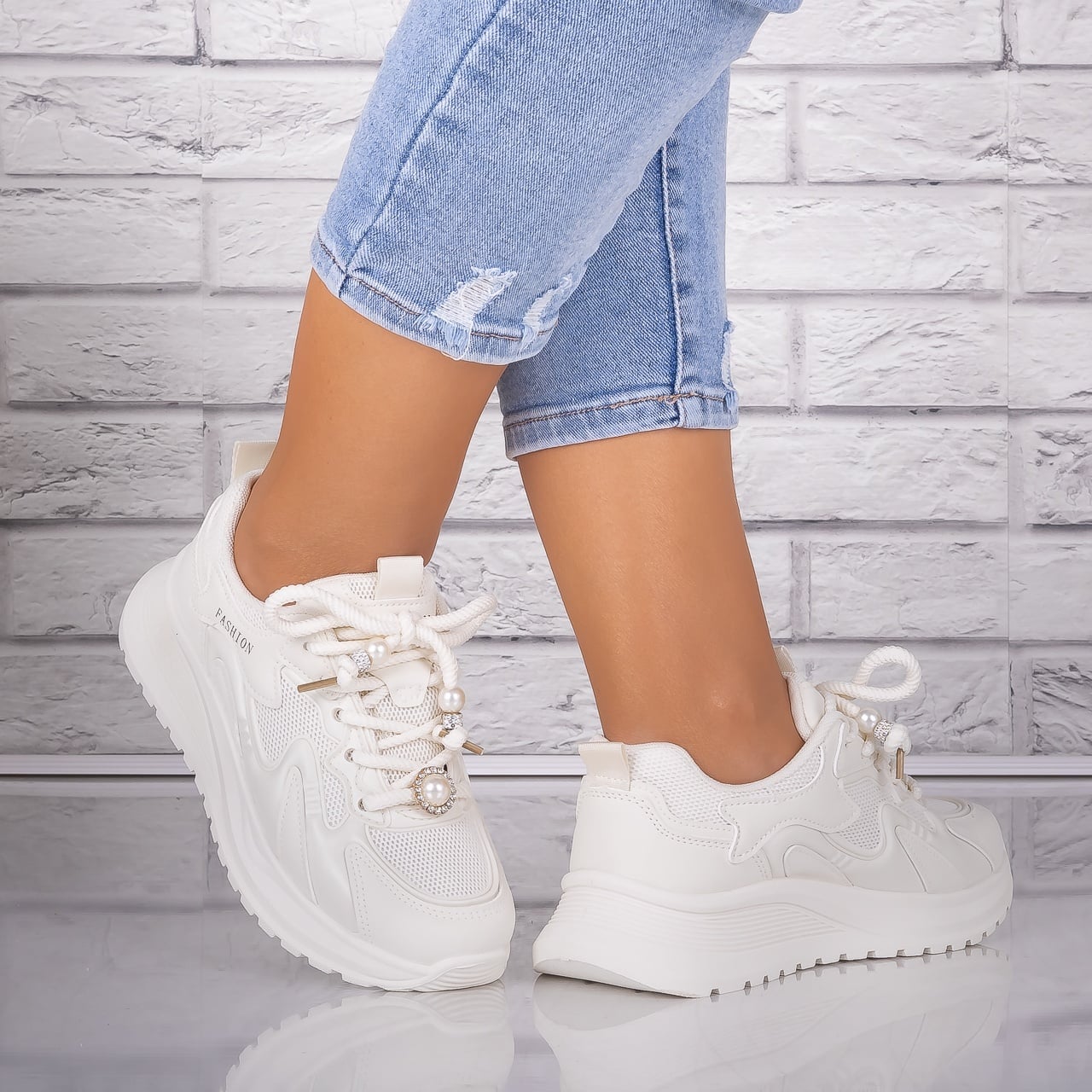 Adidasi dama Bej din Piele Eco/ Textil Tanada - poza 3