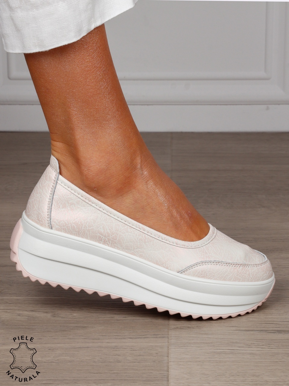Balerini dama din Piele Naturala slip-on CRL1544 Roz