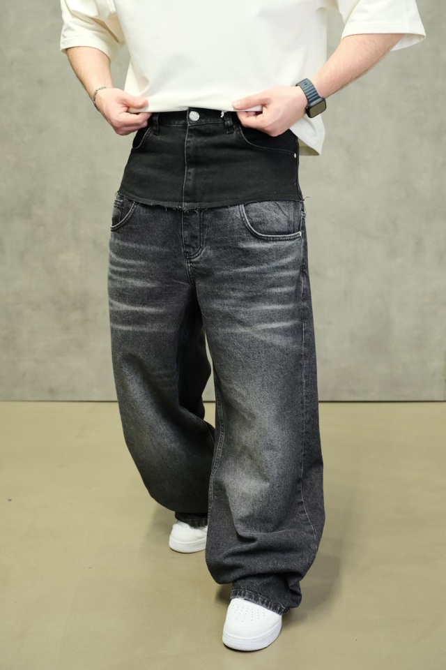 BLUGI BAGGY FIT GREY WASHED WITH LAYER EFFECT – STATEMENT STREETWEAR BGAS1190(C1713) (MĂRIME: 31)