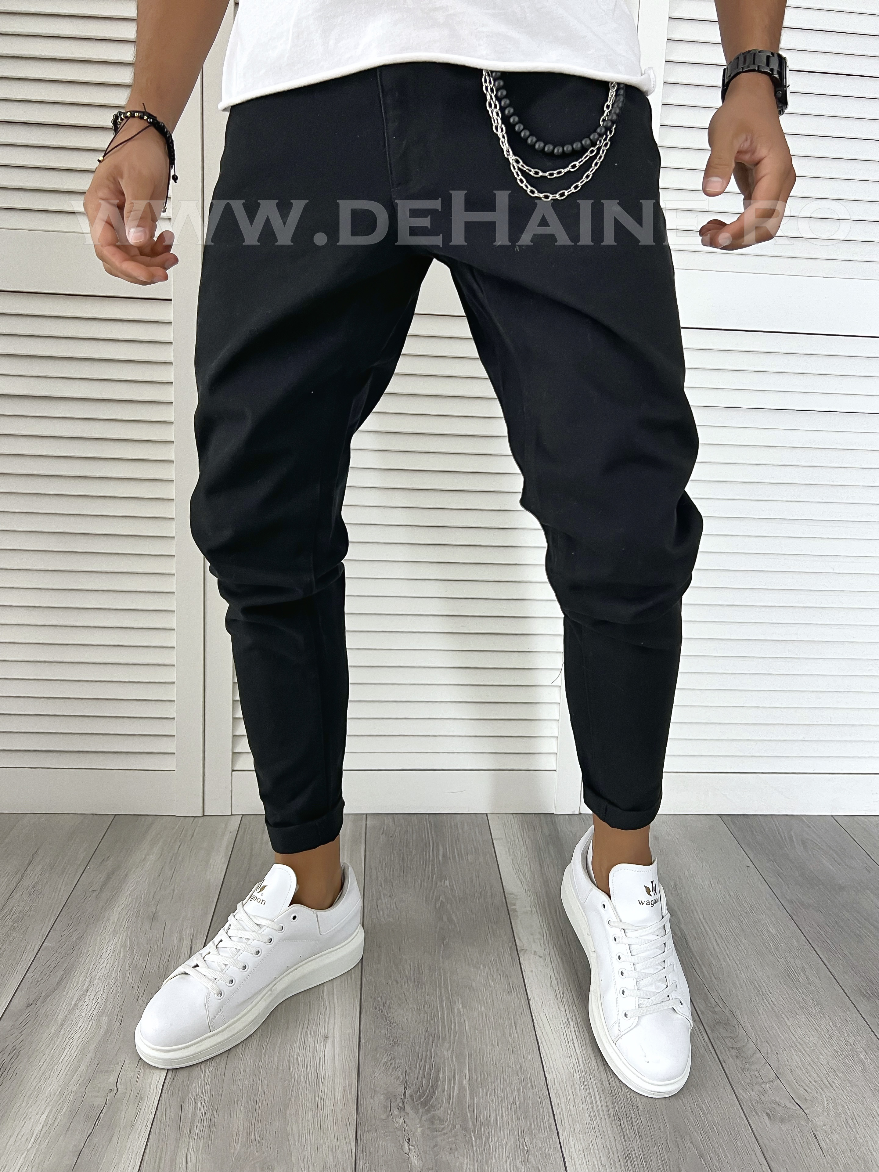 Blugi barbati casual negri + Lant cadou B9380 P19-3.2