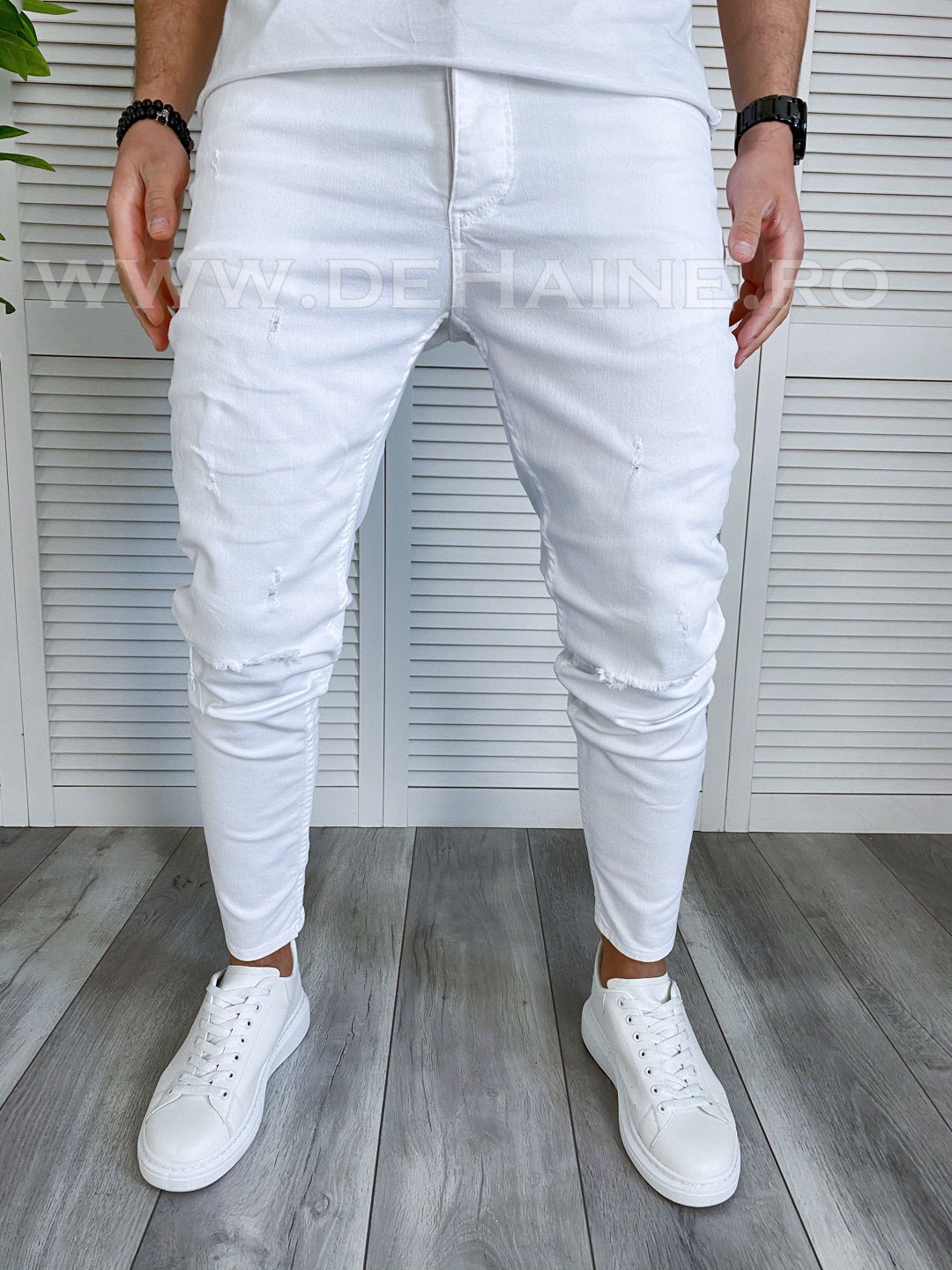 Blugi barbati conici albi B3762 M3-4.2
