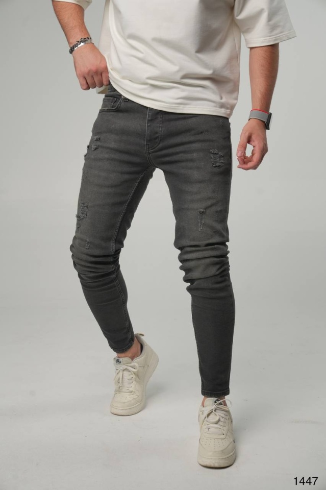 BLUGI SKINNY BĂRBAȚI DENIM STRETCH GREY DISTRESSED BGAS1163(C1447) (MĂRIME: 30)