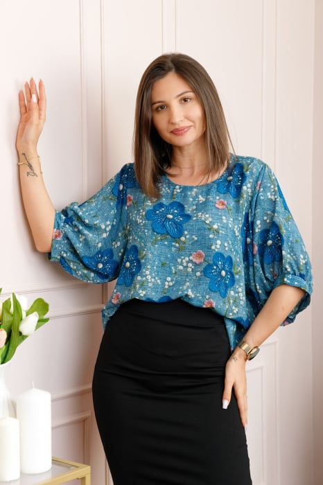 Bluza albastra cu imprimeu floral albastru Harper plus size