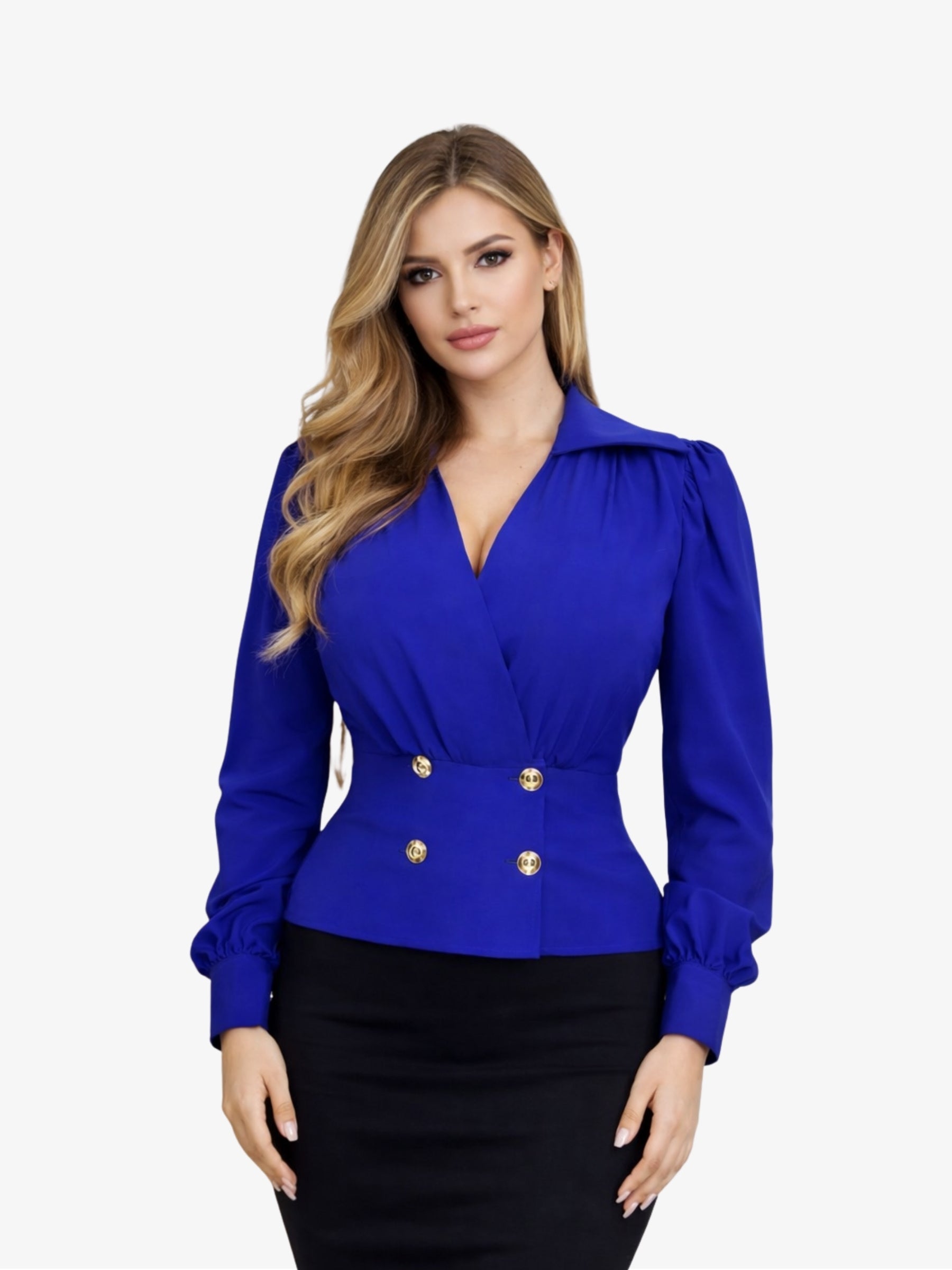 Bluza din Satin si Bumbac "Jessy", Albastra - M