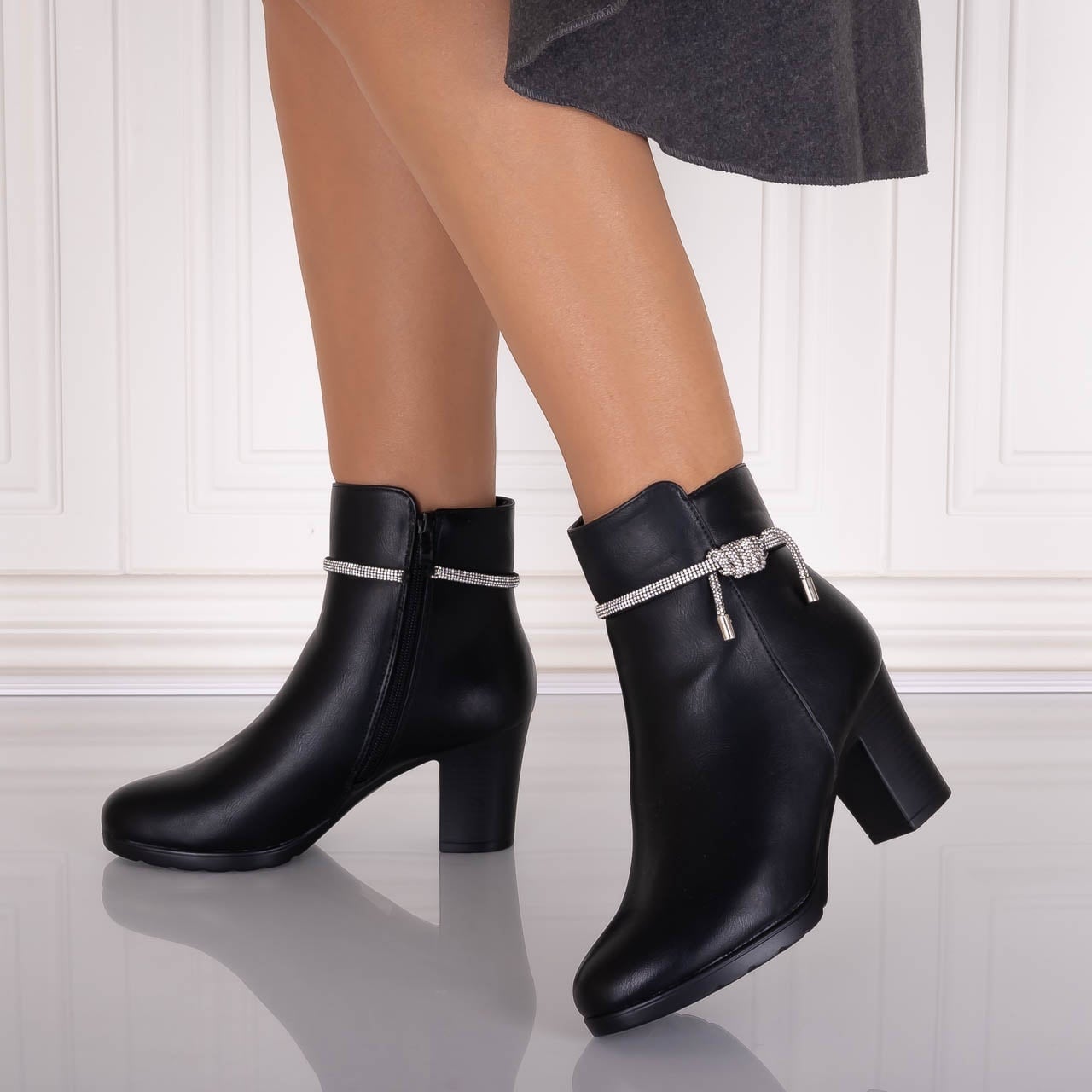Botine Dama Imblanite Negre din Piele Ecologica Ablona - poza 1
