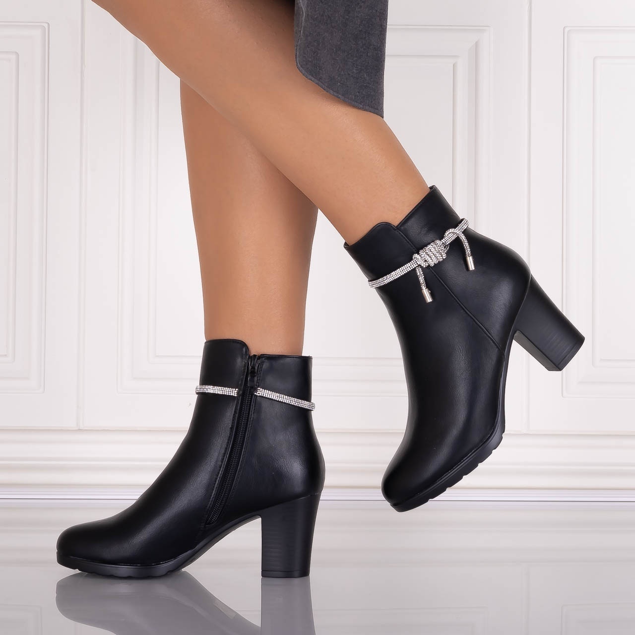 Botine Dama Imblanite Negre din Piele Ecologica Ablona - poza 2