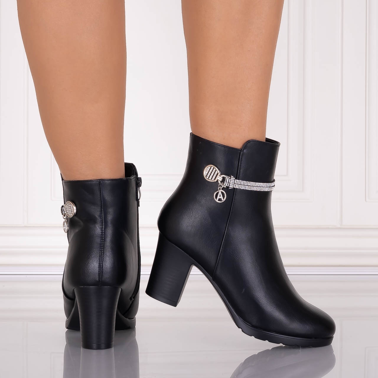 Botine Dama Imblanite Negre din Piele Ecologica Serela - poza 4