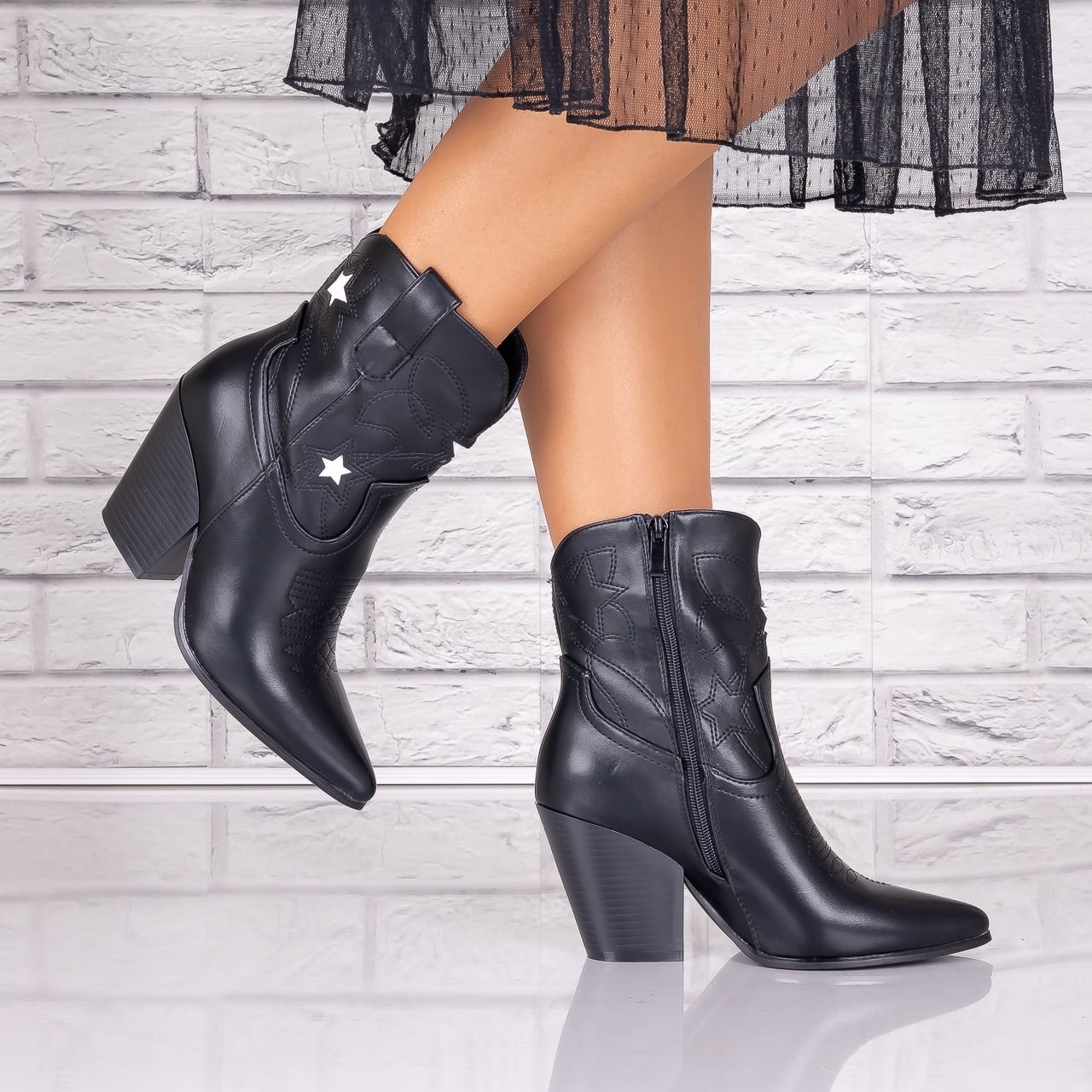 Botine dama Negre din Piele Ecologica Joanita - poza 3