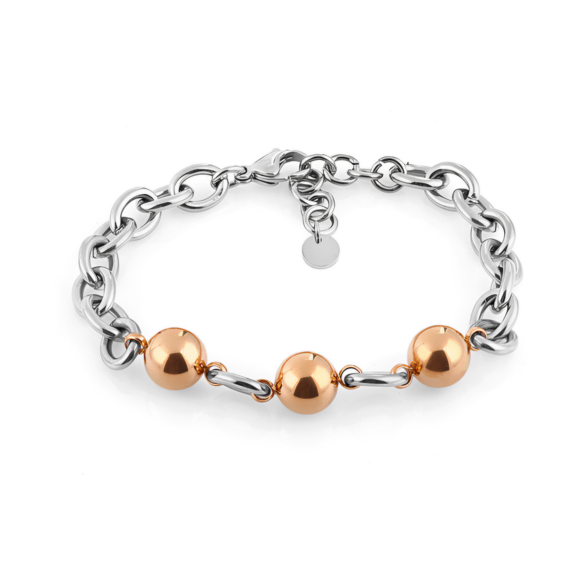 Brățară Damă din Oțel Inoxidabil, Design Bicolor cu Zale Rotunde - Rose Gold