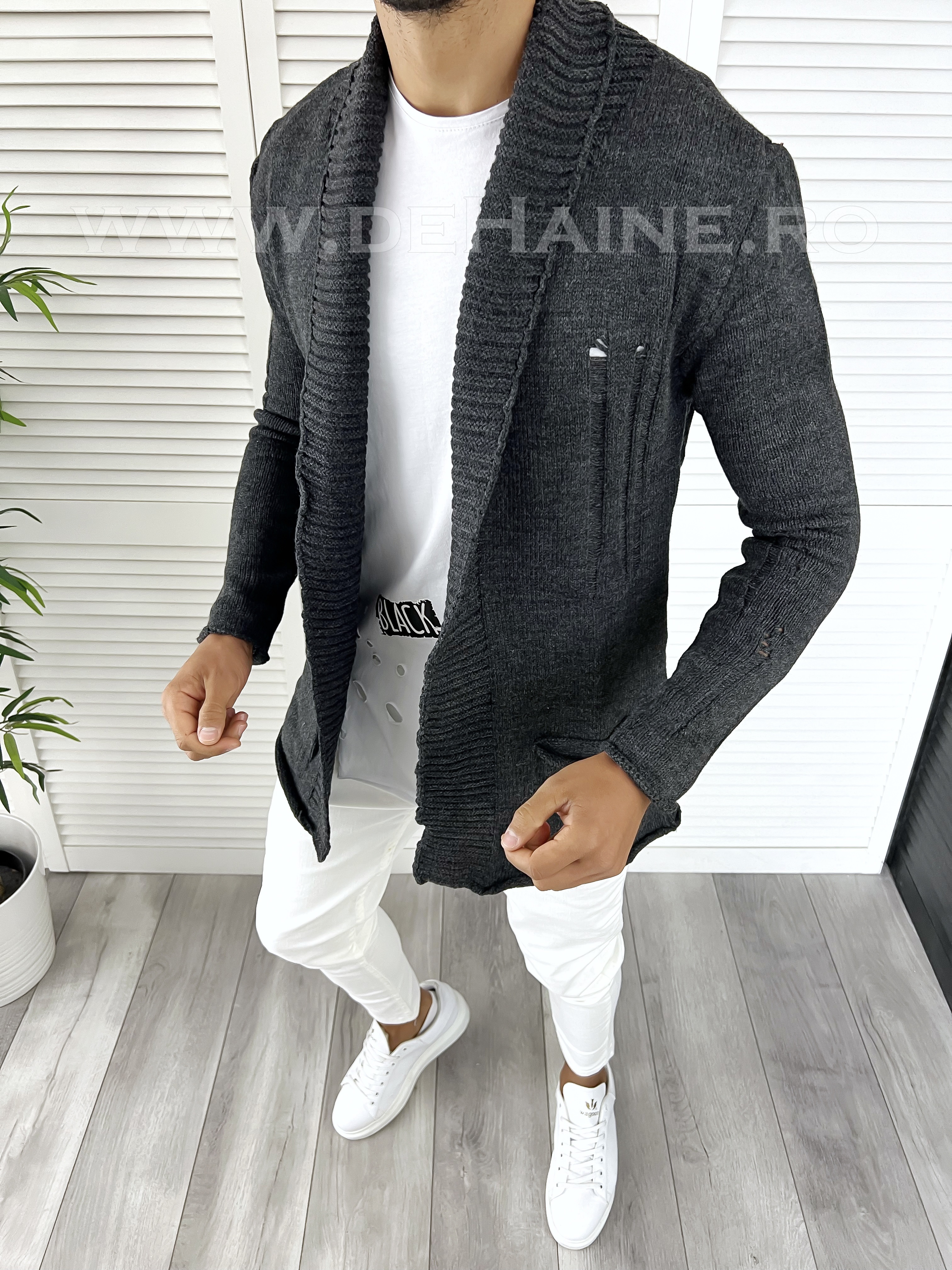 Cardigan barbati gri inchis slim fit ZR T3596 S1-5
