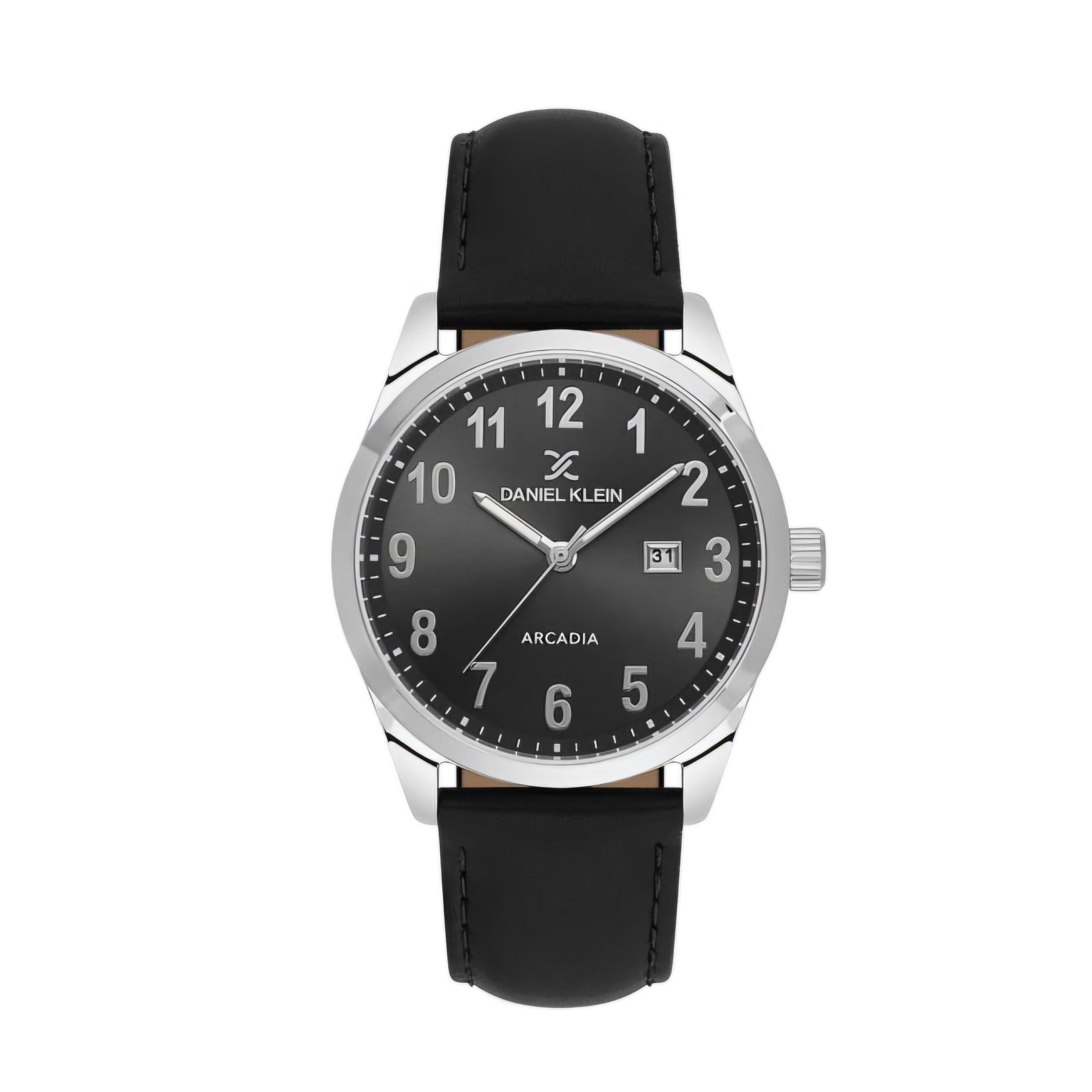 Ceas Bărbătesc Arcadia, Design Clasic cu Dată și Curea din Piele - Negru
