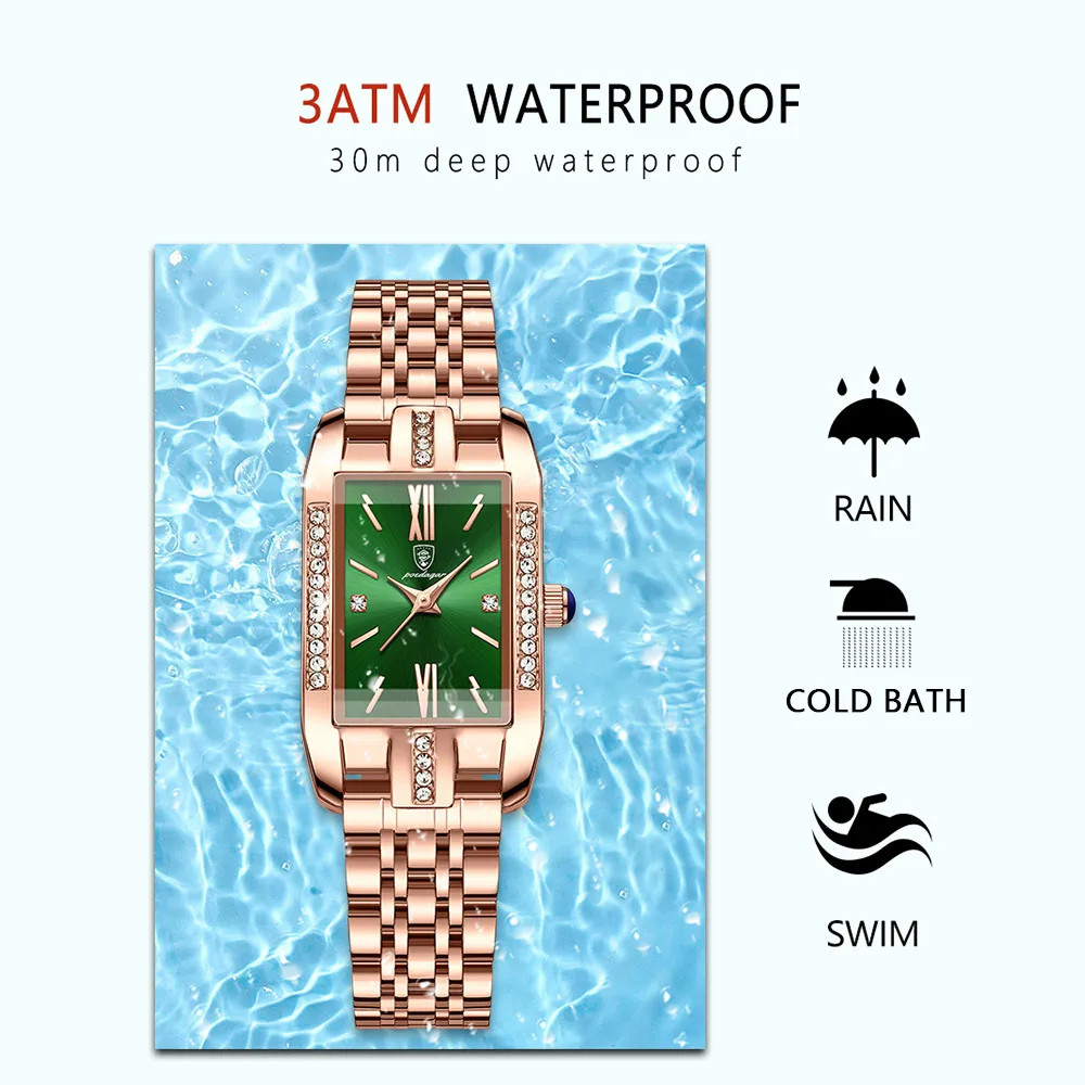 Ceas dama Poedagar CS1515, otel inoxidabil, rose gold, cadran verde - poza 2