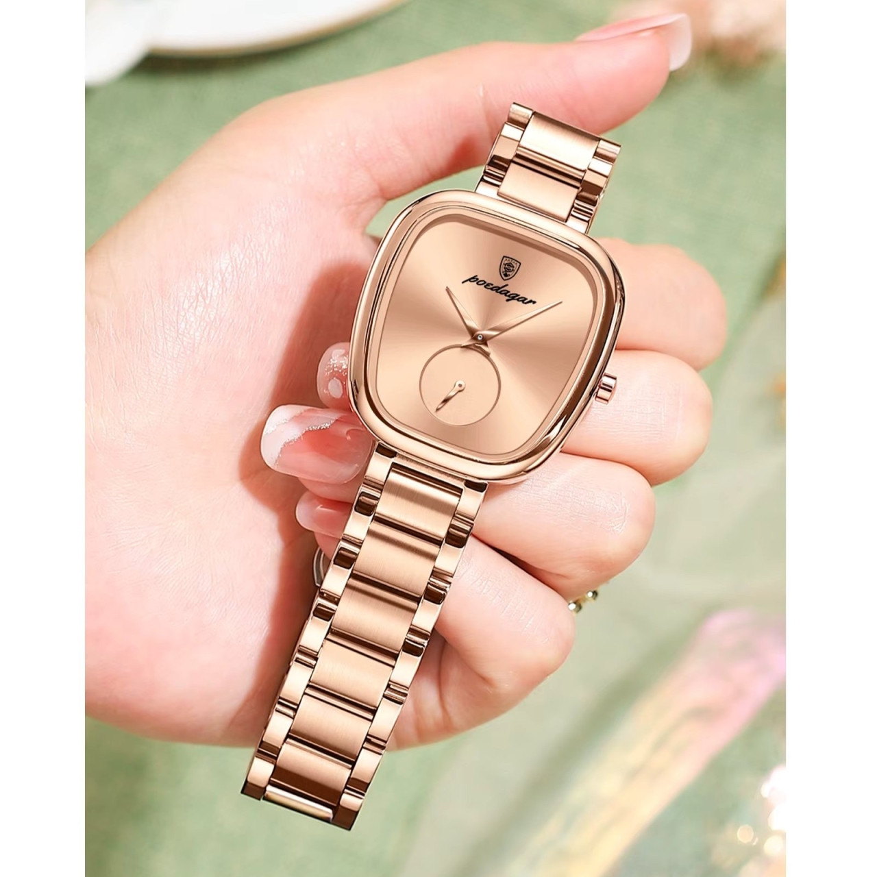 Ceas de dama Poedagar CS1895, otel inoxidabil, rose gold, cadran visiniu - poza 4