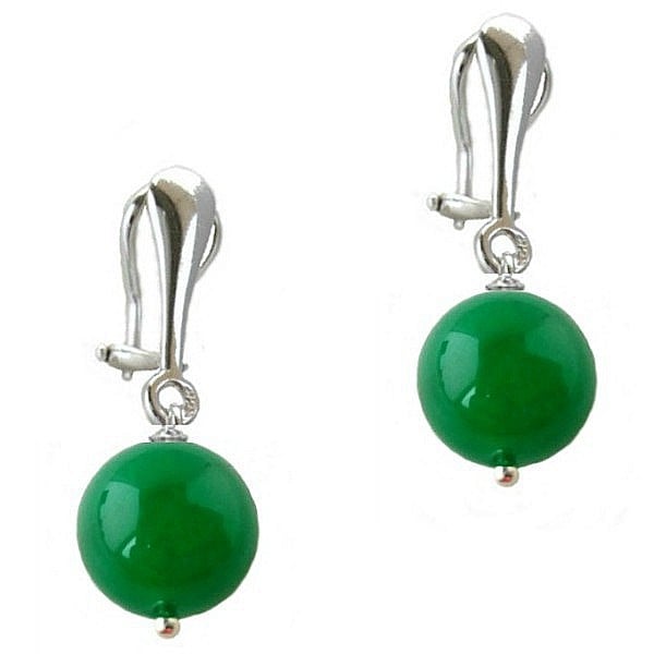 Cercei Argint Clips cu Jad Natural Malesian de 12 mm
