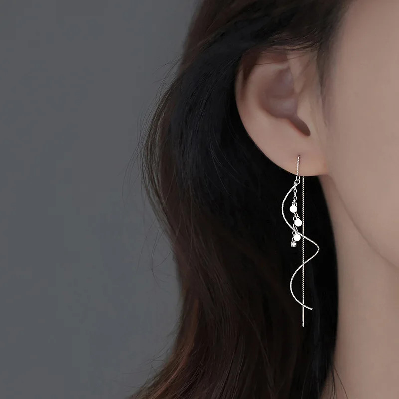 Cercei lungi argint 925, JW968, model elegant, placati cu rodiu - poza 2