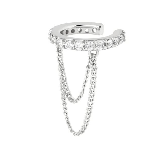 Cercel ear cuff argint 925, JW996, model cu lant, placat cu rodiu - poza 1