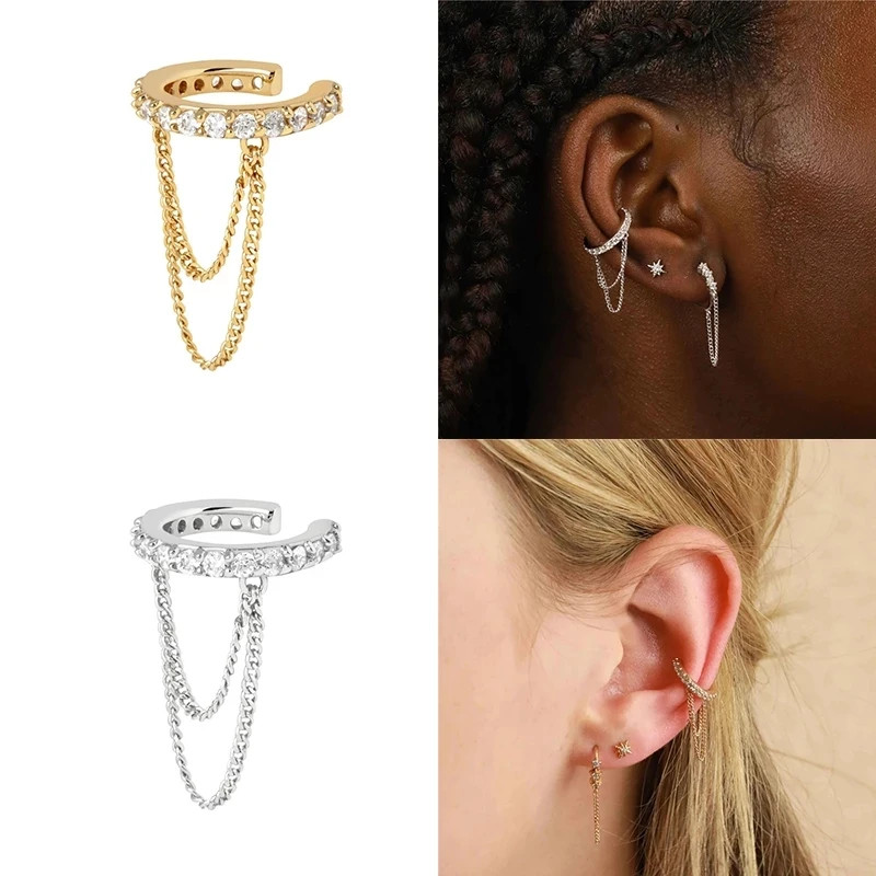 Cercel ear cuff argint 925, JW996, model cu lant, placat cu rodiu - poza 2
