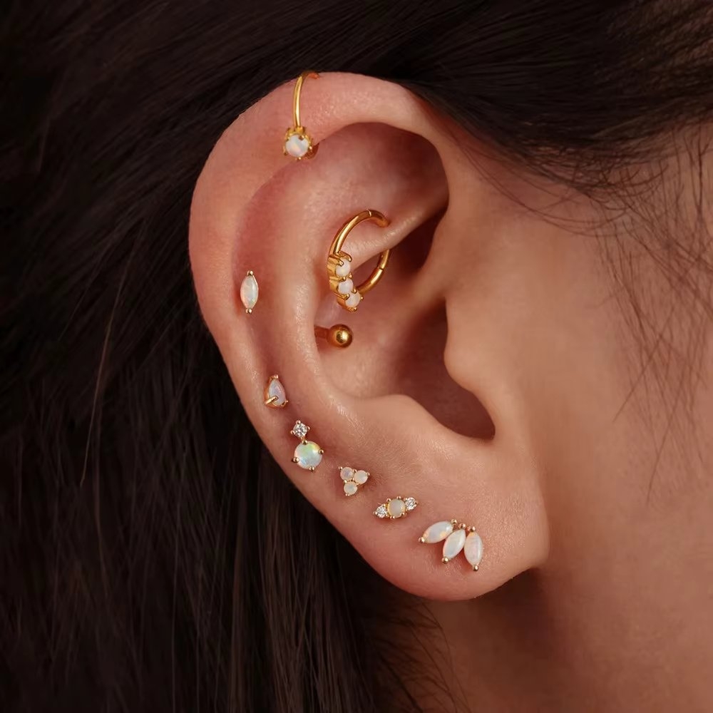 Cercel piercing argint 925, JW1681, model Opal, placat cu aur - poza 2