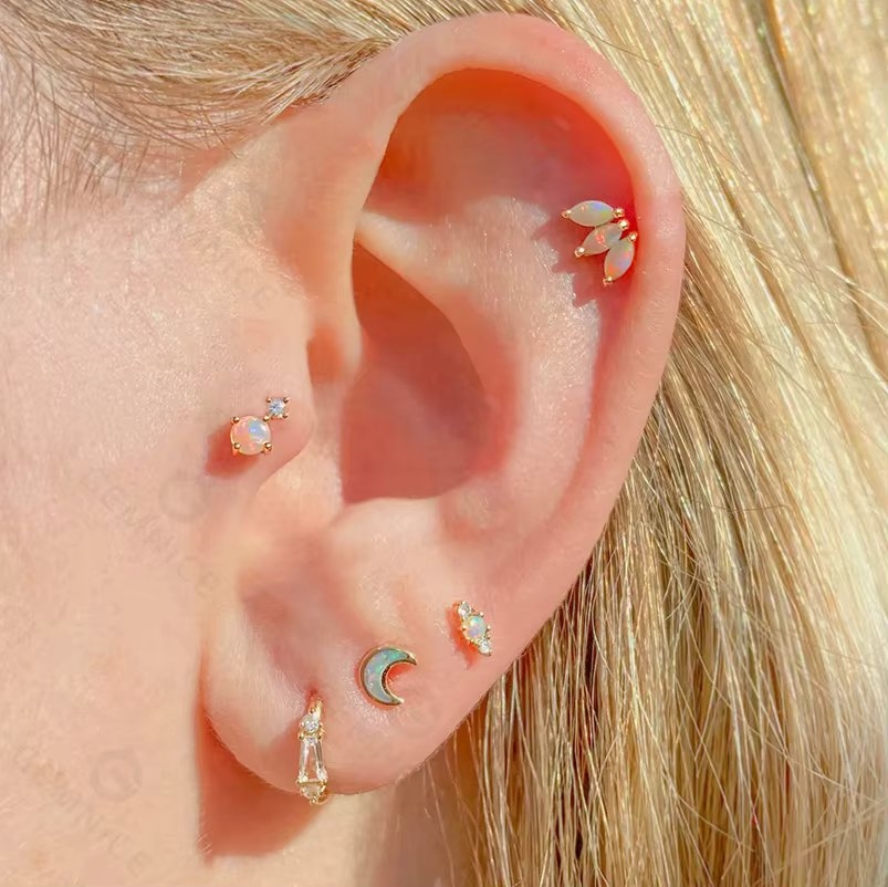 Cercel piercing argint 925, JW1681, model Opal, placat cu aur - poza 3