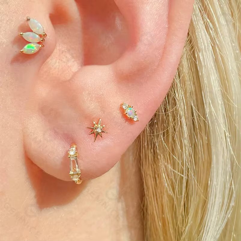 Cercel piercing argint 925, JW1681, model Opal, placat cu aur - poza 4