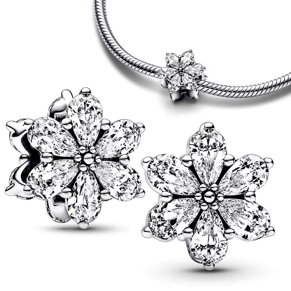 Charm/talisman argint 925, JW1157, model floare, placat cu rodiu - poza 2