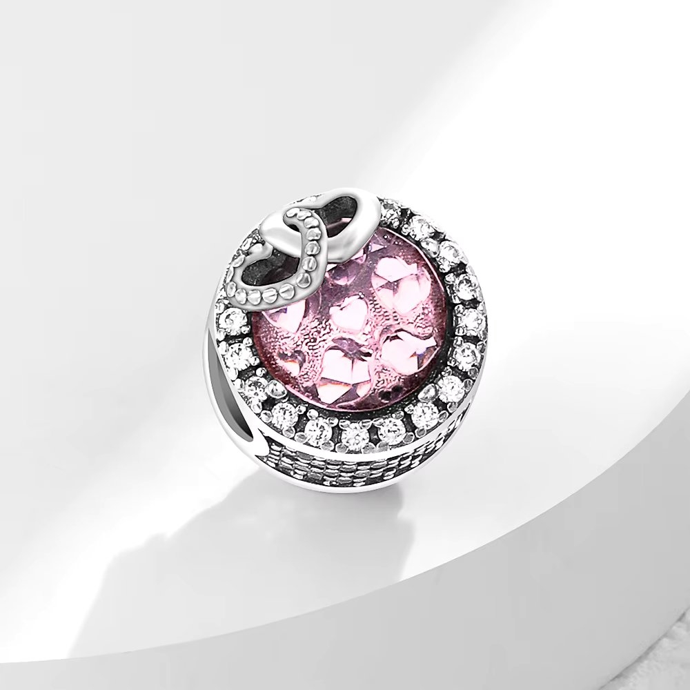 Charm/talisman argint 925, JW1185, model cu piatra roz si inimioare, placat cu rodiu - poza 4