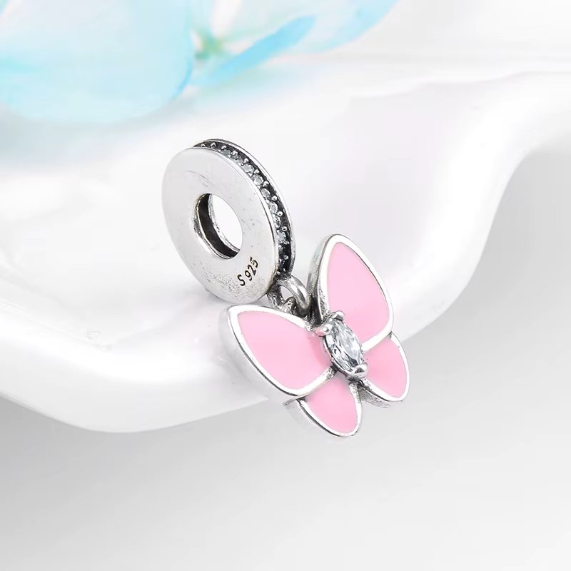 Charm/talisman argint 925, JW1644, model fluture roz, placat cu rodiu - poza 3