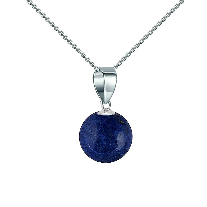 Colier Argint cu Pandantiv Argint si Piatra Semipretioasa Naturala de Lapis Lazuli de 8 mm