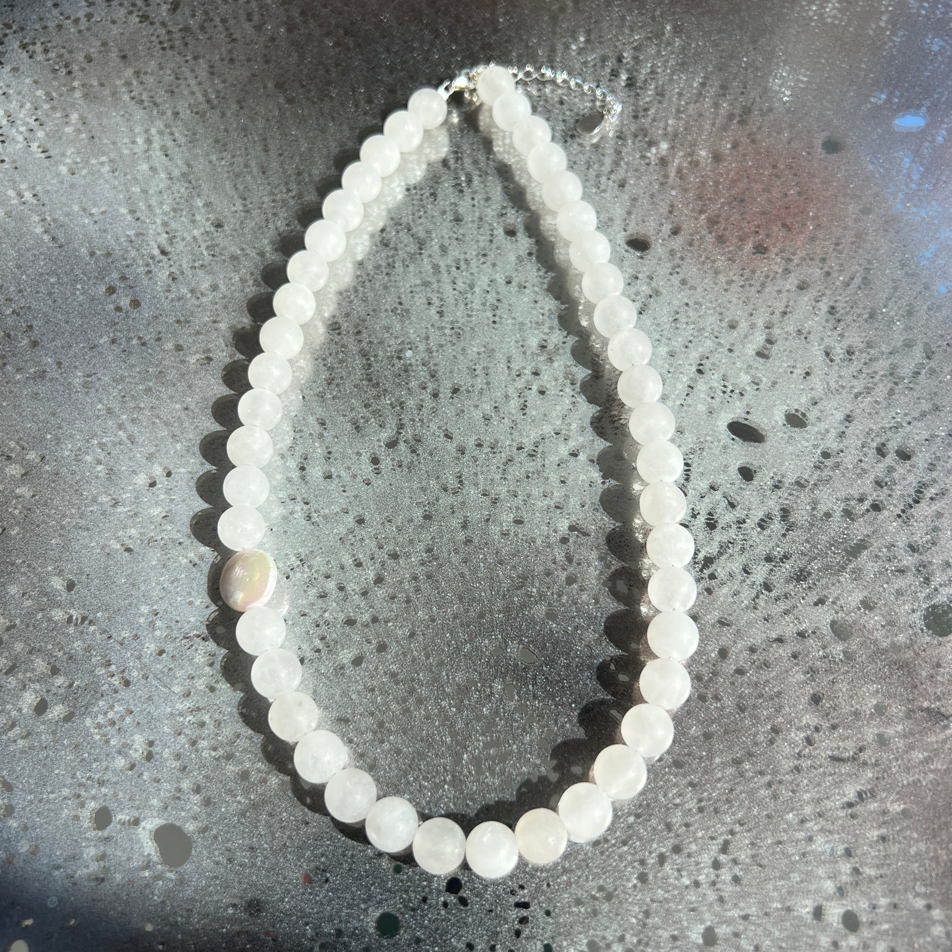 Colier jad alb si perla Purity#39