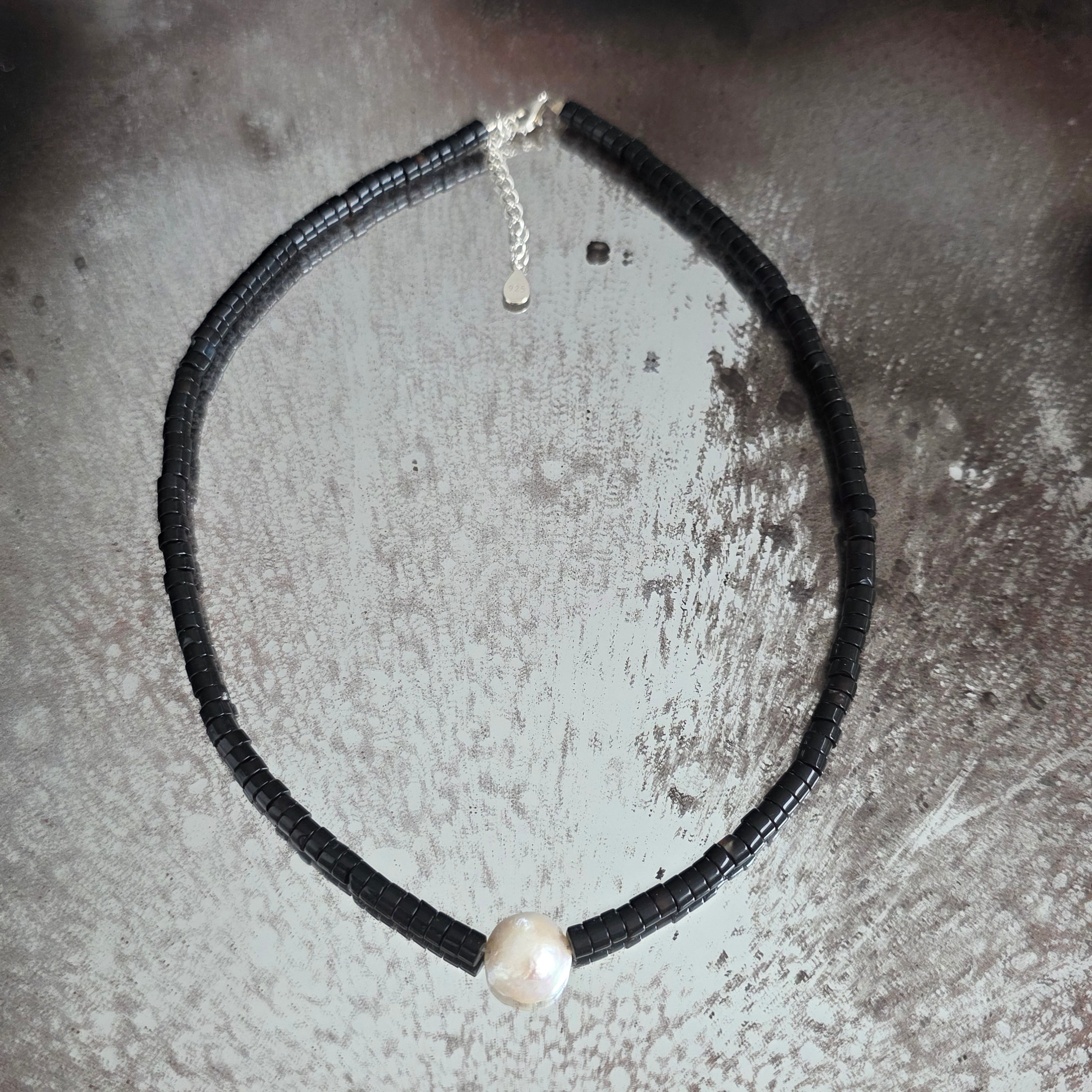 Colier onix negru si perla Eclipse#179