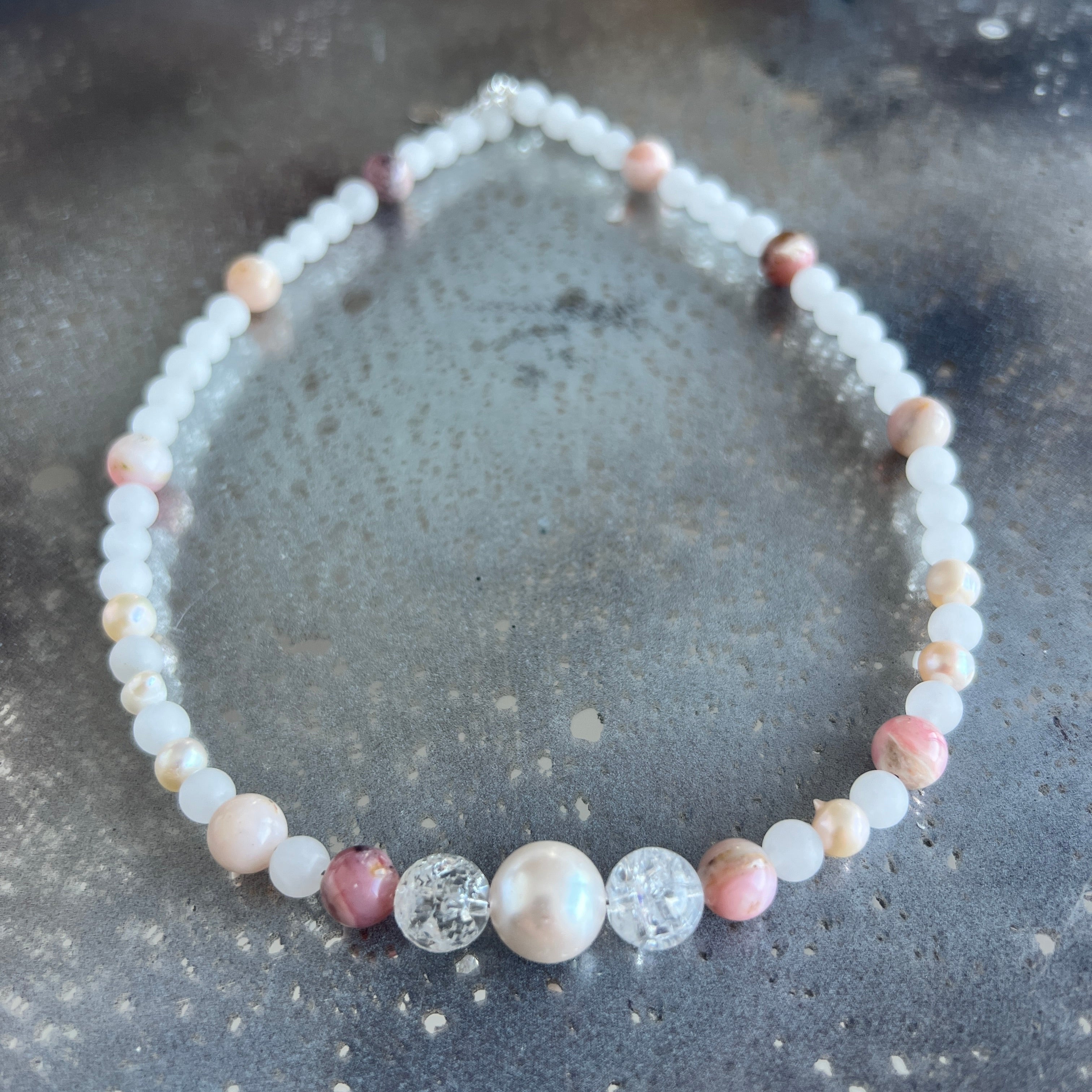 Colier opal roz, cuart, perle, jad Coral Grace#22