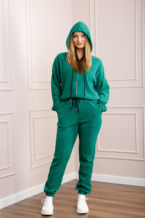 Compleu casual verde smarald din tricot reiat