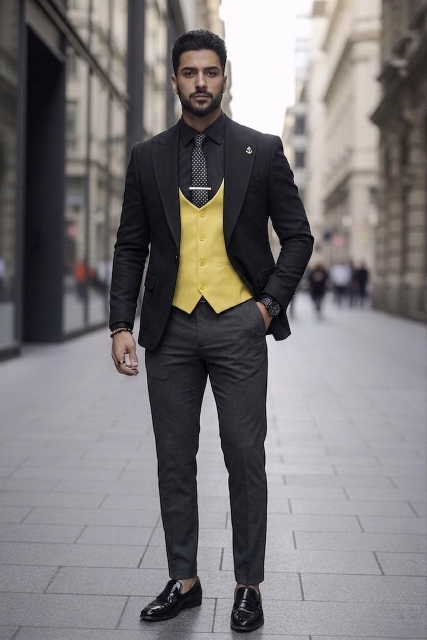 Costum barbati slim fit negru 3 piese 13313