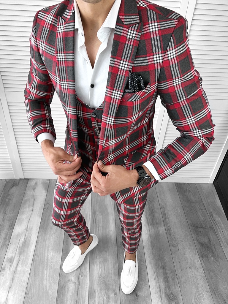 Costum barbati slim fit (PANTALONI + VESTA) 7808 O4-3.3