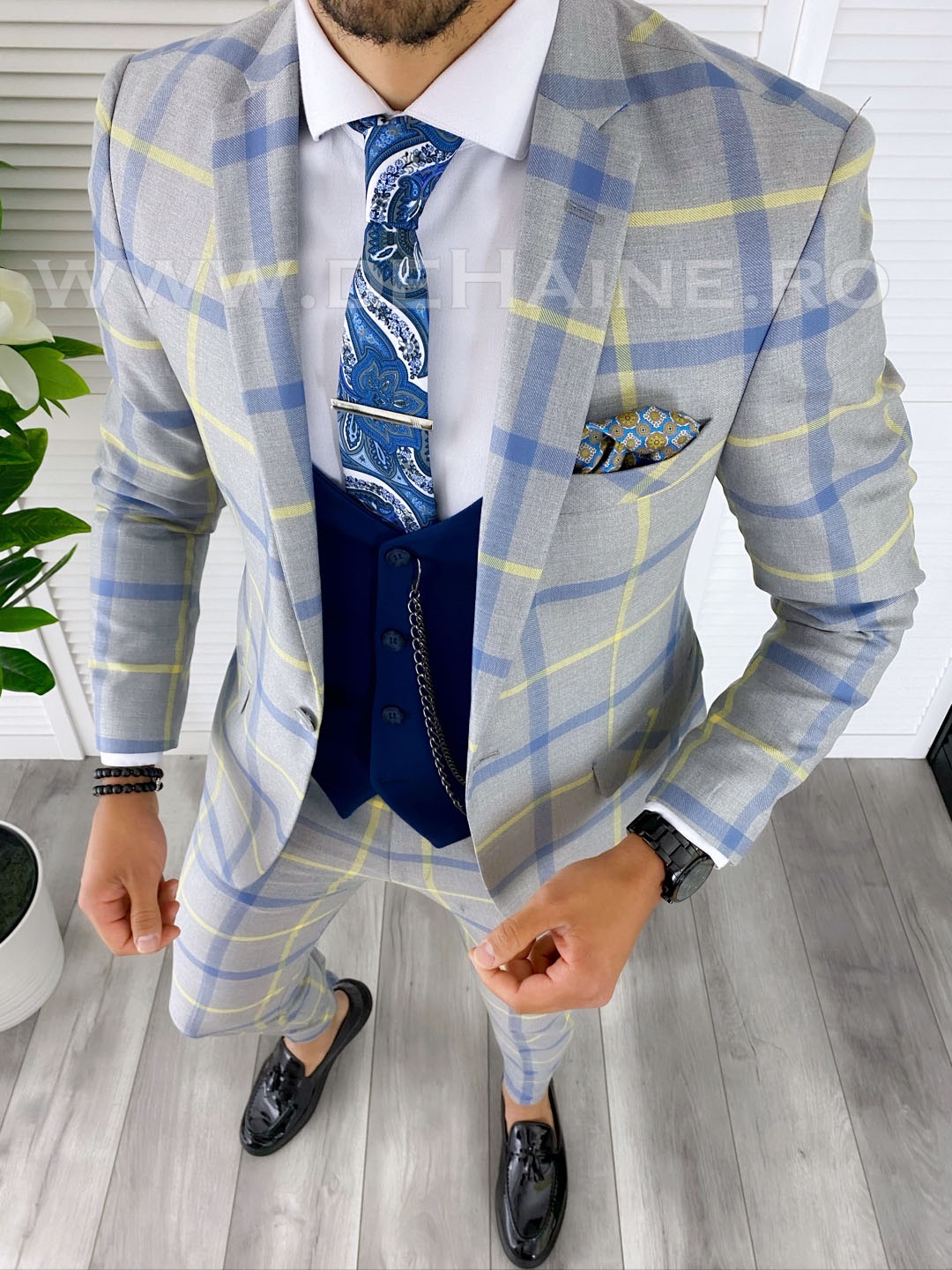 Costum barbati slim fit (SACOU+ VESTA) bleumarin 5385