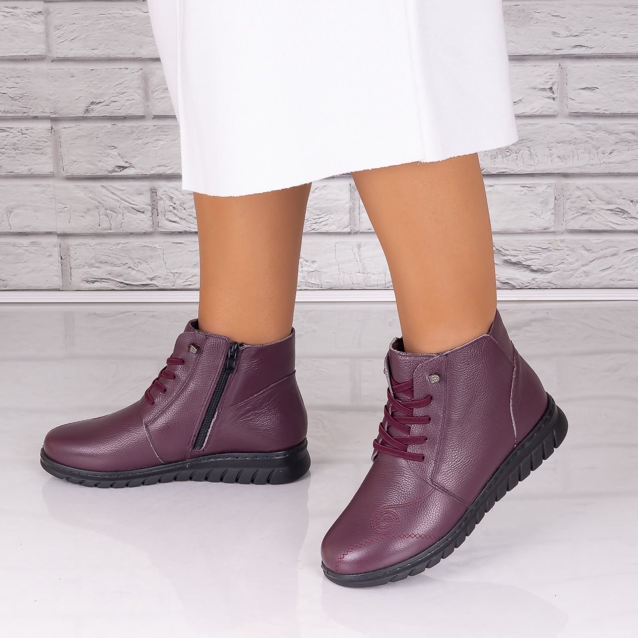 Ghete dama Imblanite Bordo din Piele Naturala Jenny - poza 4