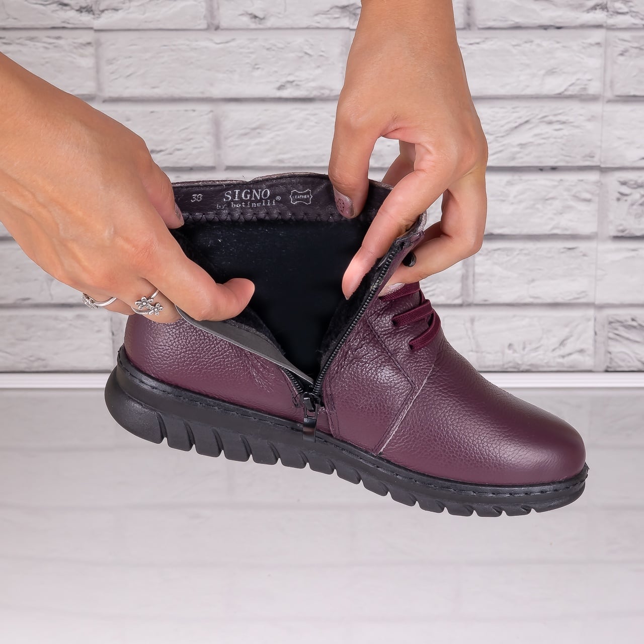 Ghete dama Imblanite Bordo din Piele Naturala Jenny - poza 5