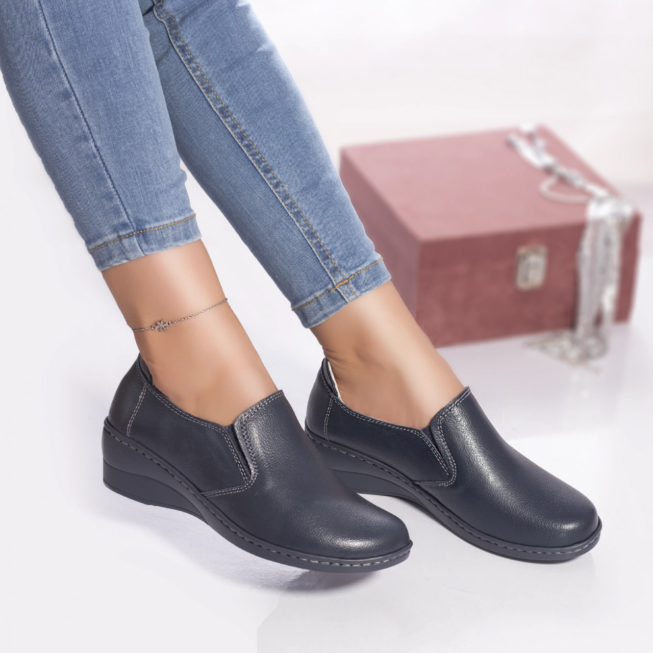 Pantofi casual ida piele naturala albastru - poza 4
