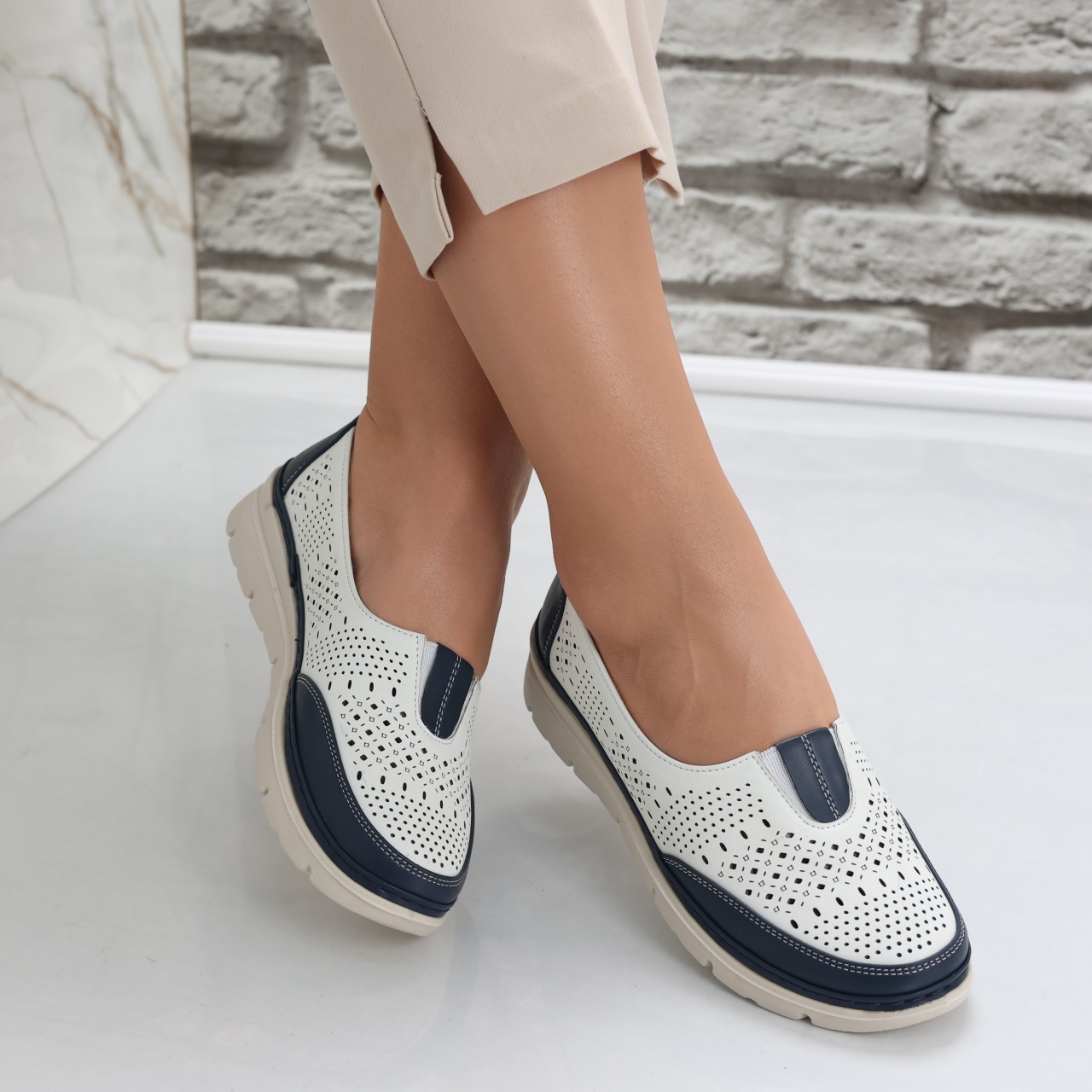 Pantofi dama casual Albi/Bleumarin din Piele Ecologica Molica - poza 4