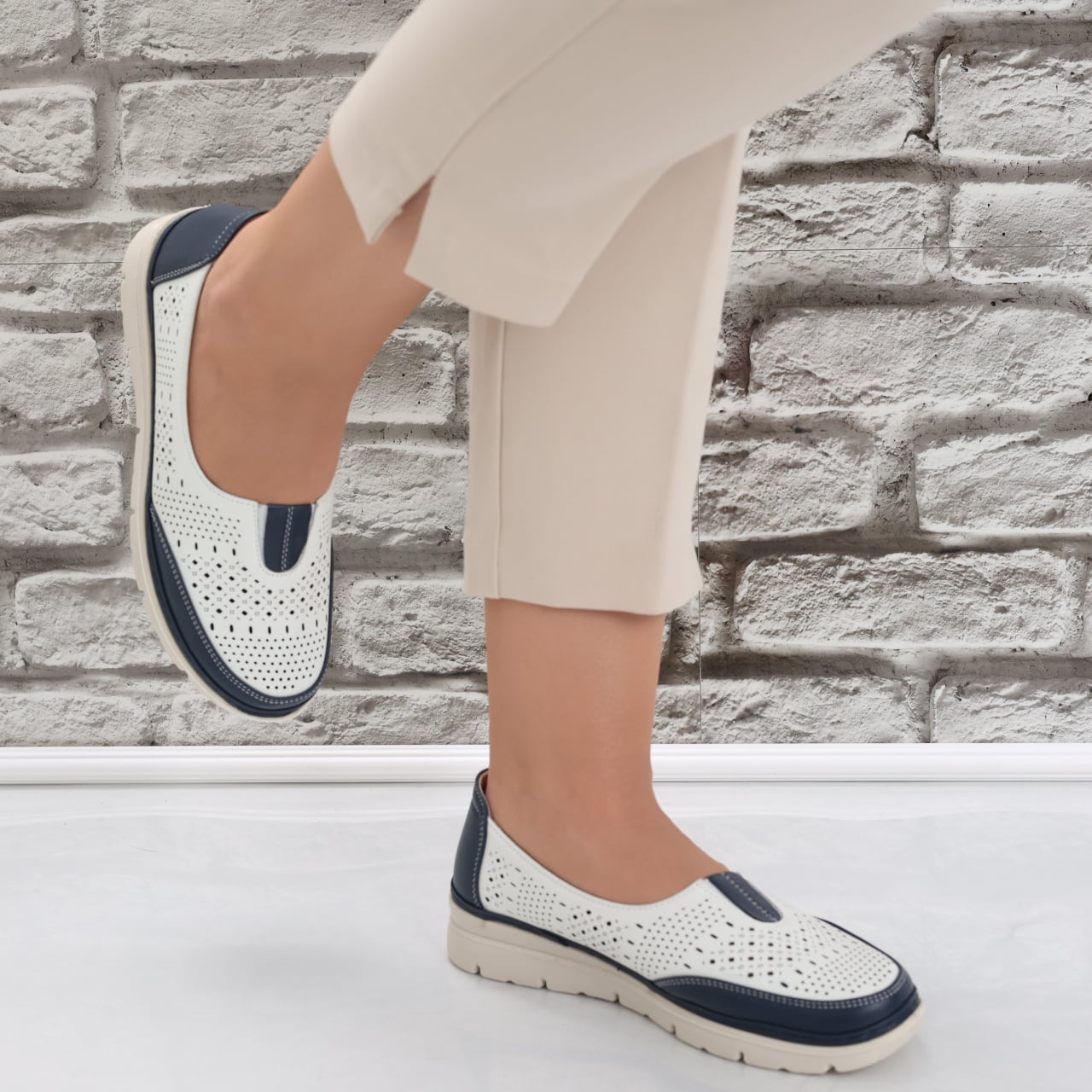 Pantofi dama casual Albi/Bleumarin din Piele Ecologica Molica - poza 5