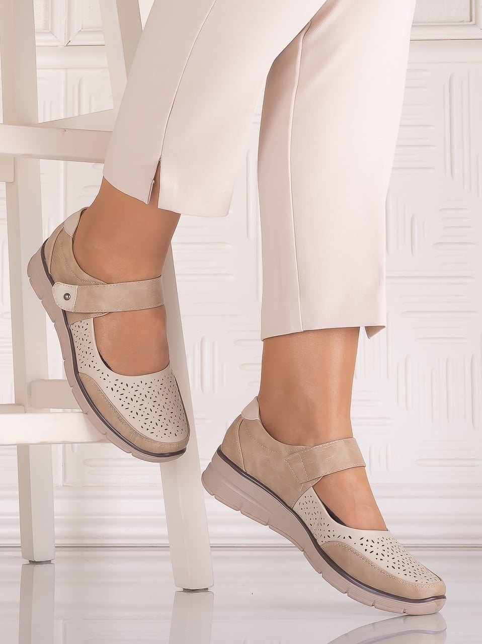 Pantofi dama casual Bej din Piele Ecologică Anabelle