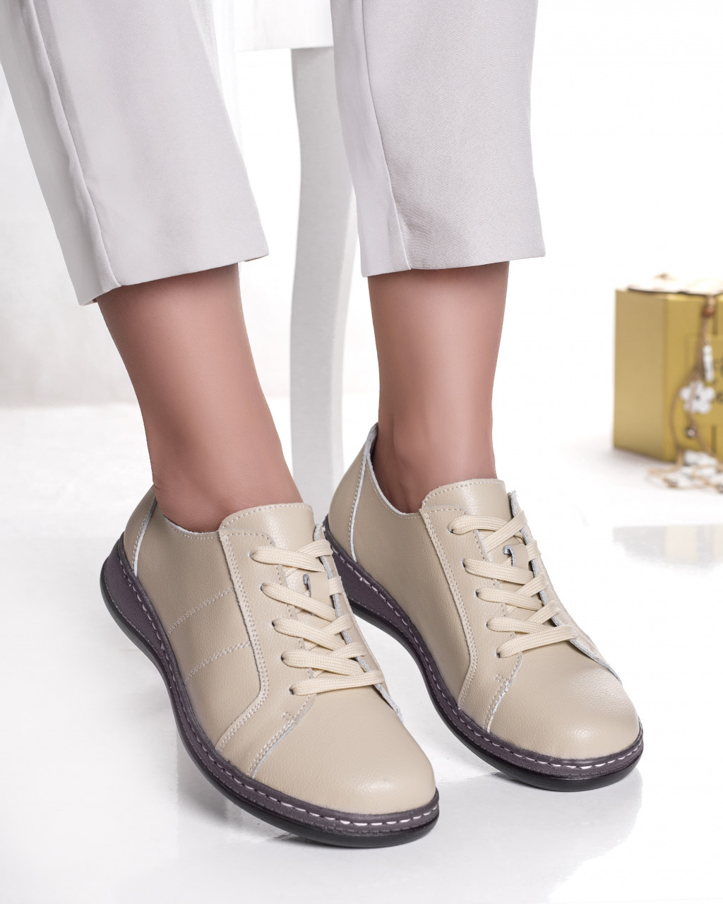 Pantofi dama casual bej din piele naturala bety