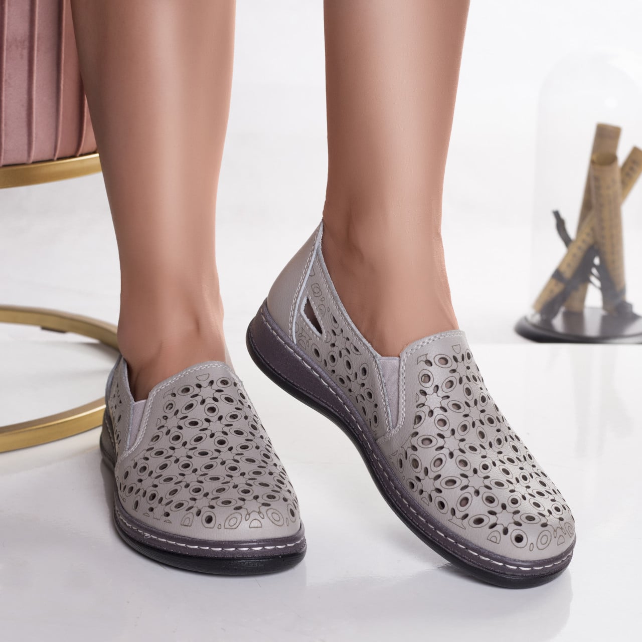 Pantofi dama casual gri din piele naturala juiter - poza 1