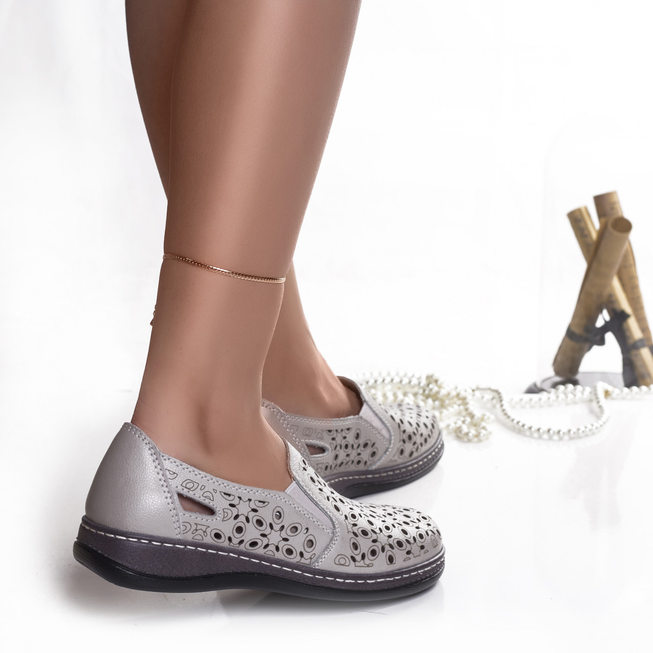 Pantofi dama casual gri din piele naturala juiter - poza 3