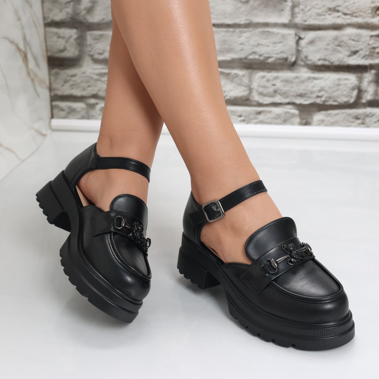 Pantofi dama Casual Negri din Piele Ecologica Aina - poza 3