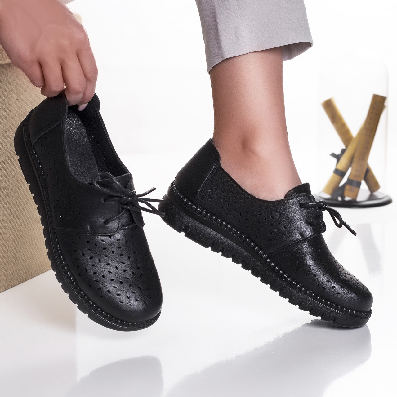 Pantofi dama casual negri din piele ecologica dalia - poza 2